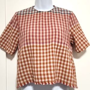 Zara Plaid Button-Back Orange Top